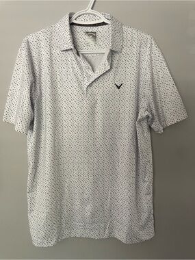 Callaway Opti-Dri White Polo with Tiny Black & Blue Dot Pattern